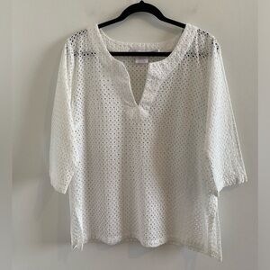 Gretchen Scott White Eyelet 3/4 Sleeves Top Size Large